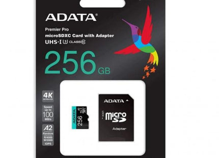 Tarjeta de Memoria ADATA Premier Pro microSDXC | 256GB | Clase 10 UHS-I U3 V30 A2 | Hasta 100/85 MB/s | Con Adaptador SD