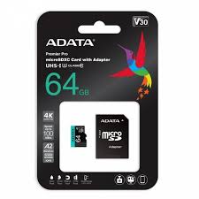 Memoria MicroSDXC ADATA Premier Pro | 64GB | Clase 10 | UHS-I U3 | V30 | A2 | 100/80 MB/s | Con Adaptador SD