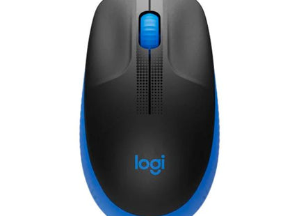 Mouse Logitech M190 en ángulo diagonal mostrando sensor óptico inferior