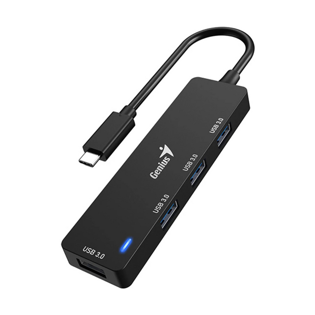 HUB Genius RS2 UH-400 | 4 Puertos USB 2.0 | Alámbrico | Compacto y portátil | Color Negro