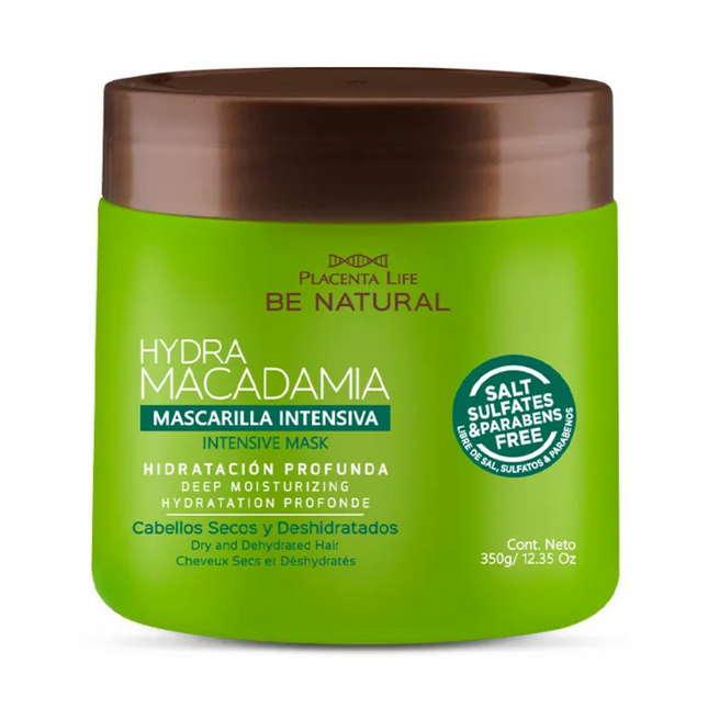 Mascarilla Hidratante Macadamia 350 g | Placenta Life | Hidratación profunda, brillo y frizz controlado con aceite de macadamia
