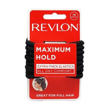 Cola Elástica Extra Gruesa Negra Revlon x15 | Para sujetar cabello abundante con firmeza y sin daños