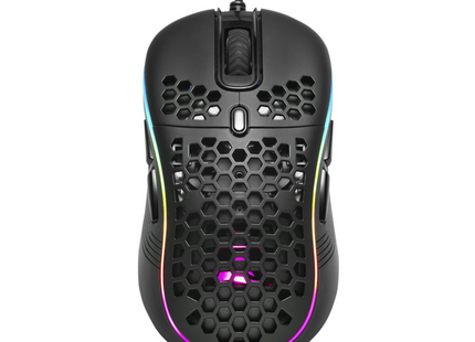 Mouse Gaming Sharkoon Light² S vista frontal con diseño de panal de abejas y iluminación RGB