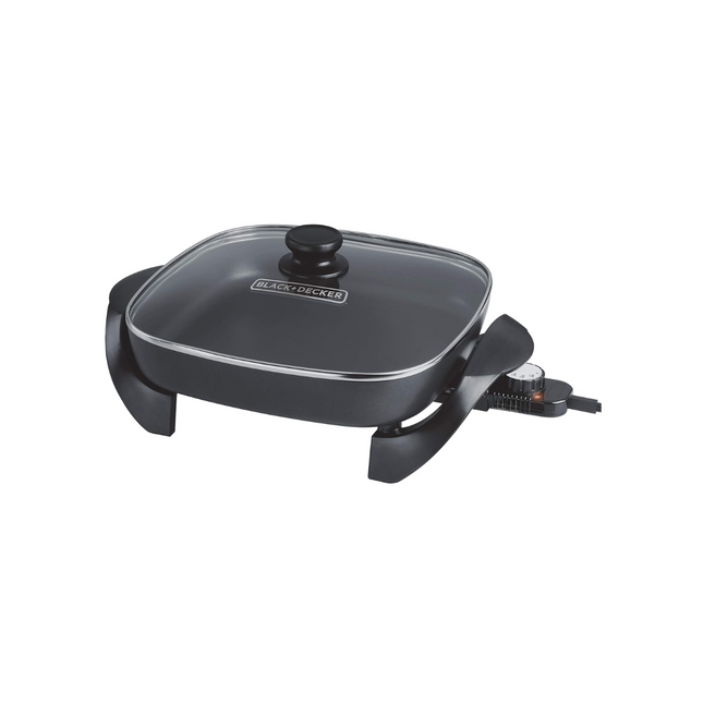 Sartén Eléctrica Black+Decker SK1212B | 12″ x 12″ | 1200 W | Antiadherente | Tapa Vidrio | Control Temperatura Extraíble