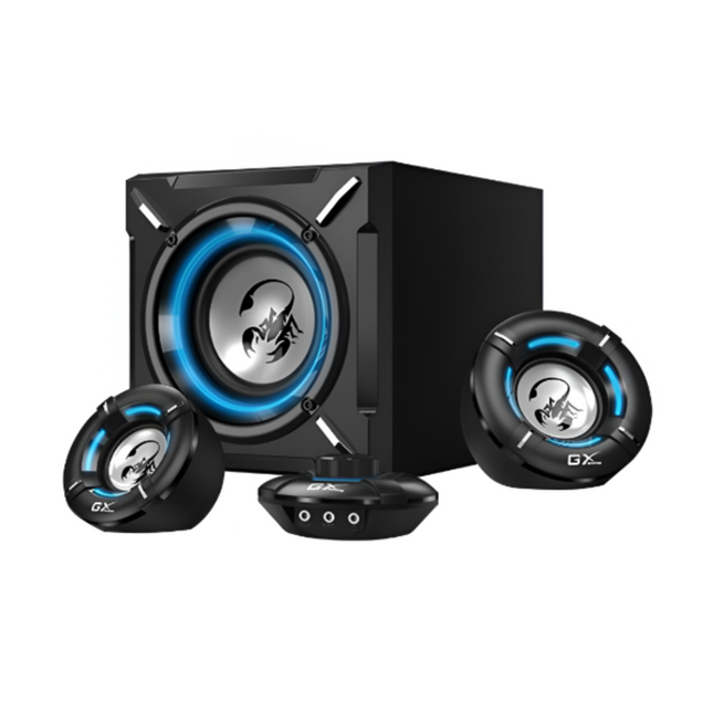 Parlante Genius SW1000 2.1 | 20W RMS | Subwoofer de Madera | Sonido Estéreo | Control de Volumen