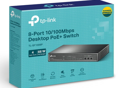 Switch TP-Link TL-SF1008P vista detalle de puertos Fast Ethernet 10/100