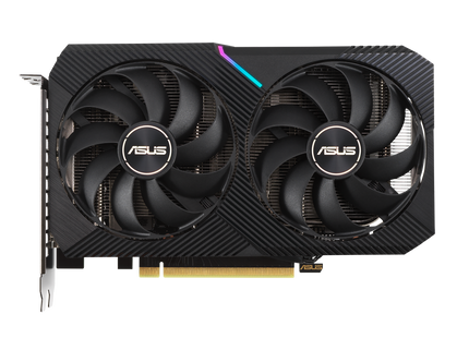 RTX 3060 ASUS vista superior mostrando logo y diseño dual fan