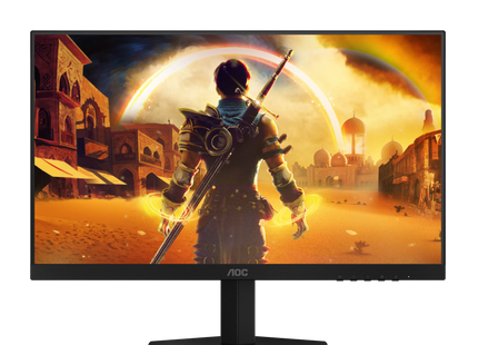 Monitor AOC Gaming 24G42HE vista frontal con pantalla encendida mostrando imagen gaming