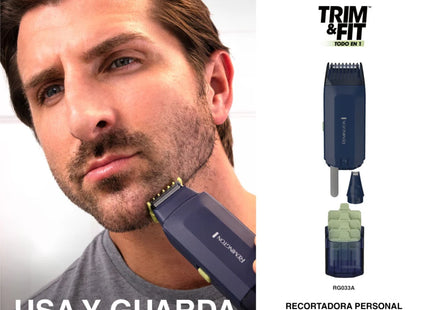 Cortadora de Cabello y Barba Remington Trim & Fit RG033A | Modelo RG033A-110F | Groomer Multifunción | 9 Piezas | 14 Longitudes | Uso Inalámbrico