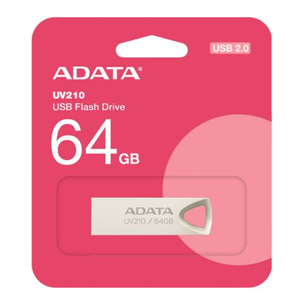 Memoria USB ADATA UV210 | 64GB | USB 2.0 | Diseño Metálico Capless | AUV210-64G-RGD