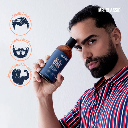 Shampoo All In One Mr. Classic Placent Life | 400ml | Limpieza total para cabello, barba y cuerpo | Ideal para hombres prácticos