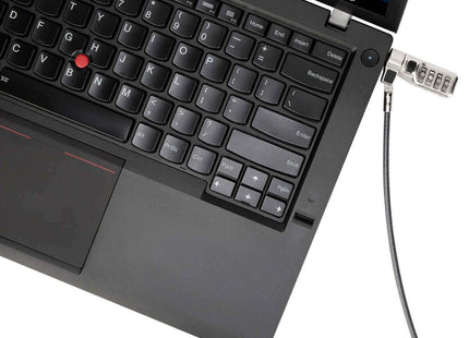 Targus DEFCON Compact candado con cable serializado - producto en uso asegurando una laptop