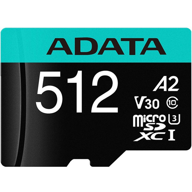 Memoria Micro SDXC ADATA | 512GB | UHS-I U3 V30 A2 | 100MB/s lectura | 4K | Con adaptador SD