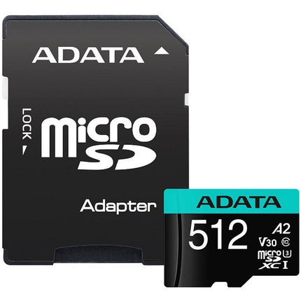 Memoria Micro SDXC ADATA | 512GB | UHS-I U3 V30 A2 | 100MB/s lectura | 4K | Con adaptador SD