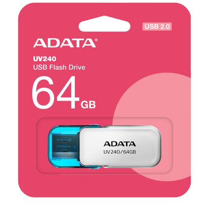 Memoria USB ADATA UV240 | 64GB | USB 2.0 | Celeste | Flip Cap | Compatible con Windows, Mac y Linux