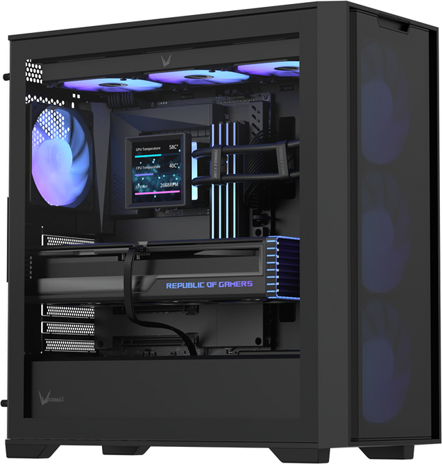 Formula V Line Air Power GX600 Plus negro, vista interior lateral con GPU instalada