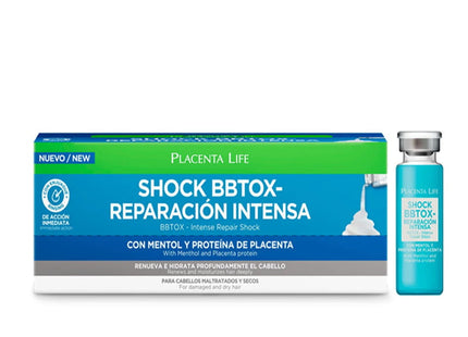 Ampolla Shock BBtox Reparación Intensiva 15ml Placent Life | Para restaurar y alisar profundamente el cabello dañado