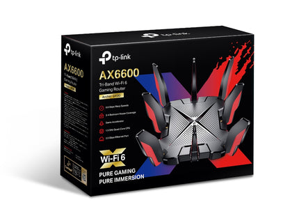 Router TP-Link Archer GX90 vista trasera con puertos WAN LAN 2.5G y antenas