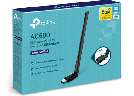 Adaptador USB Inalámbrico AC600 de Alta Ganancia Doble Banda TP-Link, Archer T2U Plus
