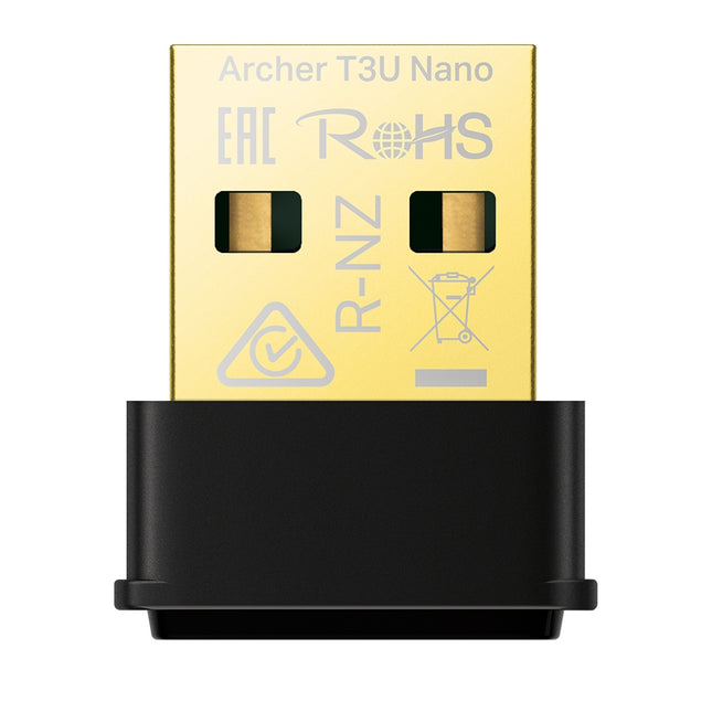 Adaptador USB WiFi TP-Link Archer T3U Nano AC1300 vista frontal con logo