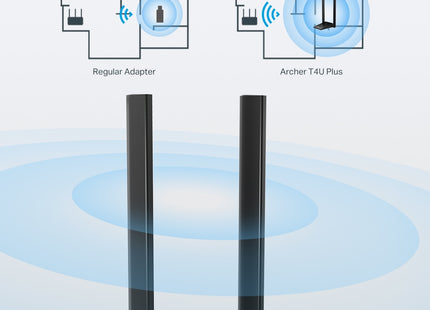 TP-Link T4U Plus conectado a laptop vista de uso real en escritorio