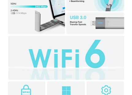 TP-Link AX3000 TX50UH adaptador WiFi USB conectado a computadora