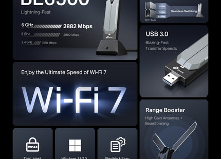 TP-Link TBE400UH WiFi 7 vista superior mostrando diseño compacto