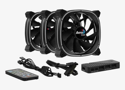 Abanico AeroCool Astro 12 Pro 2 Ventiladores ARGB Pro 120mm | 1 Concentrador de Control H66F | Control Remoto | Negro