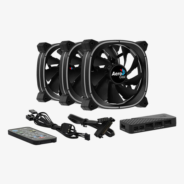 Abanico AeroCool Astro 12 Pro 2 Ventiladores ARGB Pro 120mm | 1 Concentrador de Control H66F | Control Remoto | Negro