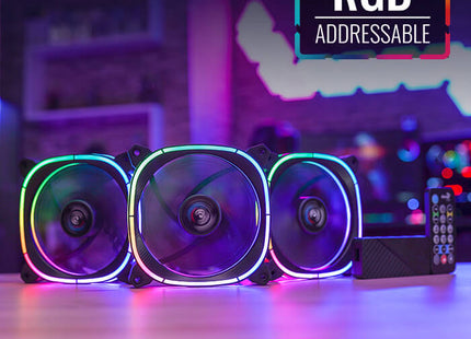 Abanico AeroCool Astro 12 Pro 2 Ventiladores ARGB Pro 120mm | 1 Concentrador de Control H66F | Control Remoto | Negro