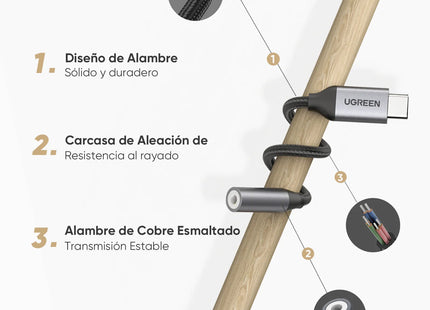 UGREEN Adaptador de Audio USB-C a 3.5 mm Negro, AV142