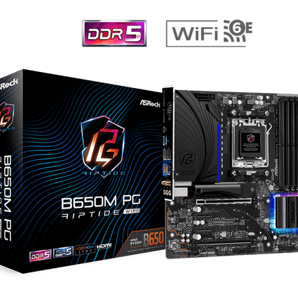 Tarjeta Madre ASRock B650M PG Riptide WiFi | Micro ATX | AM5 | DDR5 hasta 7200+ MHz | WiFi 6E