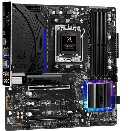 Tarjeta Madre ASRock B650M PG Riptide WiFi | Micro ATX | AM5 | DDR5 hasta 7200+ MHz | WiFi 6E