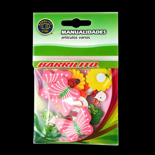 Barrilito calcomania de madera flores e insectos ws004 10 piezas