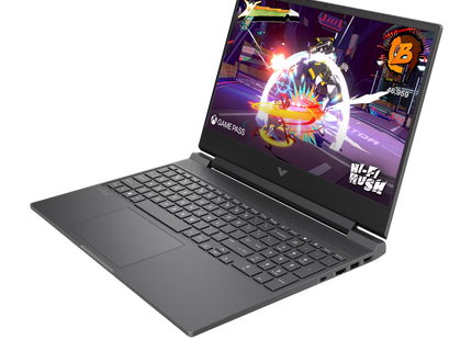 Vista lateral izquierda HP Victus mostrando puertos USB y conectividad completa