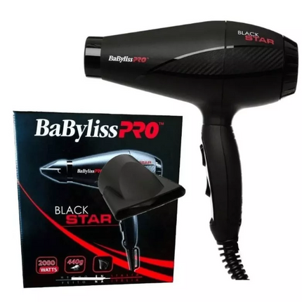 Secadora BaByliss Black Star | 2000W | Motor AC Profesional | Tecnología Iónica | Negro
