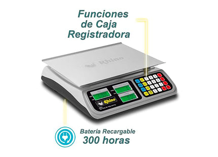 Rhino Báscula Peso-Precio 40 kg con Precisión de 2 g y Batería Recargable, BAR-8