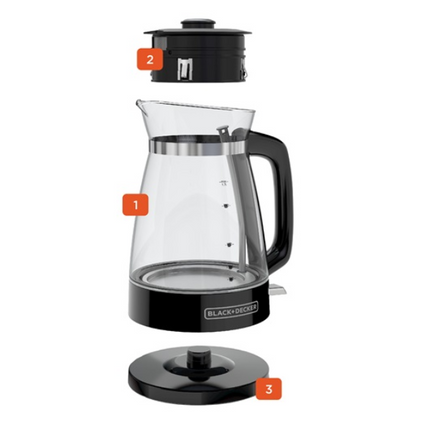 Hervidor Eléctrico Black+Decker KE7000B‑LA | 1.7 L | 1500 W | Iluminación LED | Base 360° | Apagado Automático