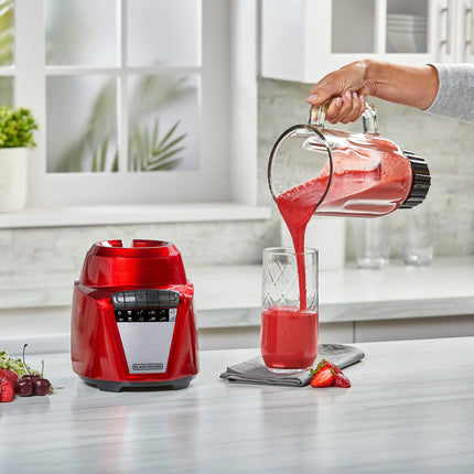 Licuadora Black+Decker BL0876‑2RDLA | 700 W | 8 Velocidades + Pulso | Jarra Vidrio 1.25 L | Acero Inoxidable | Roja