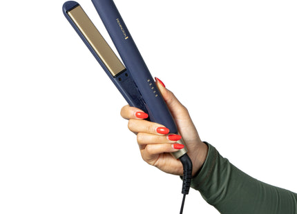 Alisadora Remington Sapphire Luxe S5805-110F | Cerámica Avanzada con Zafiros Reales | 230 °C | Control Digital | Azul Marino Champagne