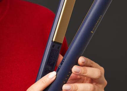 Alisadora Remington Sapphire Luxe S5805-110F | Cerámica Avanzada con Zafiros Reales | 230 °C | Control Digital | Azul Marino Champagne