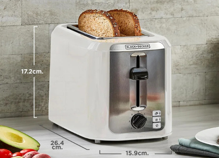 Tostadora Black + Decker TR7827-1WDLA | 2 Rebanadas | 7 Niveles de Tostado | Función Bagel | Función Congelado | Blanca