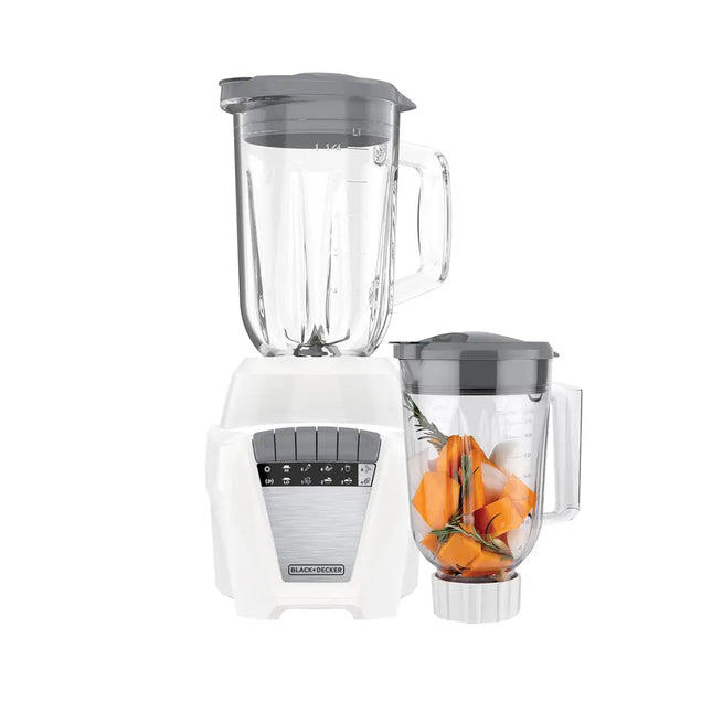 Licuadora Black+Decker BL0876‑3WDLA Ice Crush | 700 W | 8 Velocidades + Pulso | Jarra Vidrio 1.25 L + Plástico 1.65 L | Acero Inoxidable | Blanca