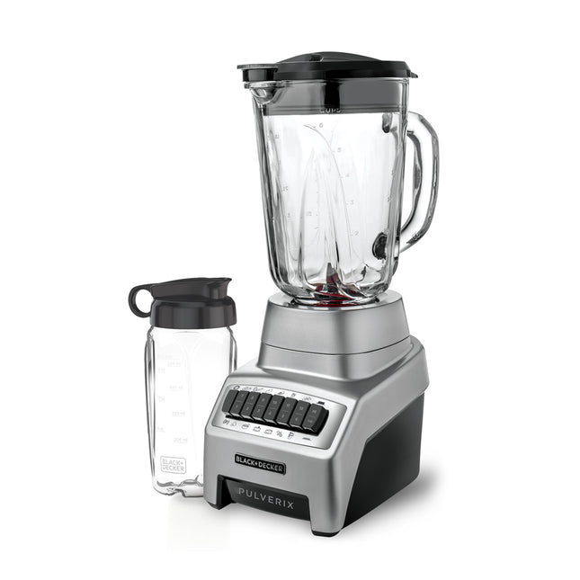 Licuadora Pulverix Black+Decker BL1140MS | 700 W | 12 Velocidades + Pulso | Jarra Vidrio 1.5 L | Vaso Personal 18 oz | Acero Inoxidable
