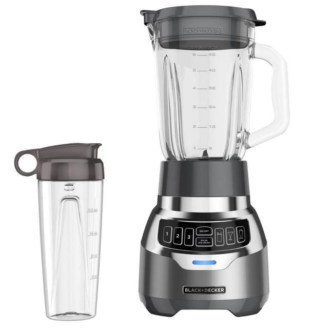 Licuadora Digital Black+Decker BL1300DG‑PLA | 900 W | 3 Velocidades + Pulso + 3 Funciones Automáticas | QuadPro 4 Cuchillas | Jarra Vidrio 1.5 L + Vaso Tritán 500 ml