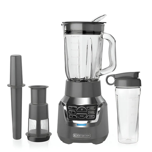 Licuadora Digital Black+Decker BL1350G | 900 W | 3 Velocidades + Pulso + 3 Funciones | Jarra Vidrio 1.5 L | Vaso Personal 500 ml | Filtro Infusor