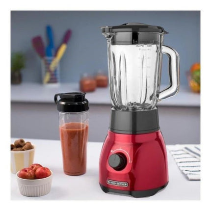 Licuadora Black+Decker BL1650R Cyclone | 750 W | 2 Velocidades + Pulso | Jarra Vidrio 1.5 L + Vaso Personal 600 ml | Acero Inoxidable | Roja