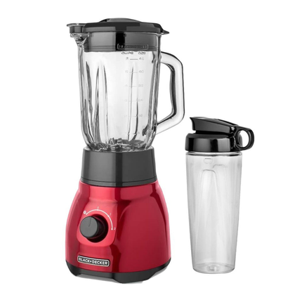 Licuadora Black+Decker BL1650R Cyclone | 750 W | 2 Velocidades + Pulso | Jarra Vidrio 1.5 L + Vaso Personal 600 ml | Acero Inoxidable | Roja