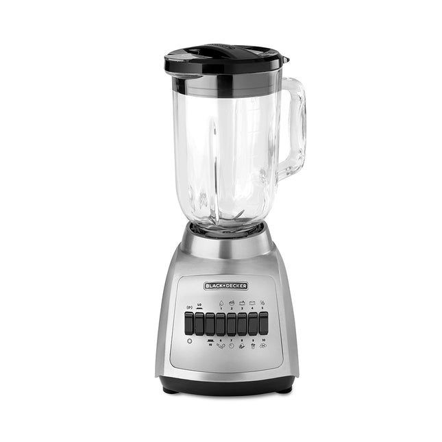 Licuadora Black+Decker BLBD210GSS | 550 W | 10 Velocidades + Pulso | Jarra Vidrio 1.25 L | Gris Metálico