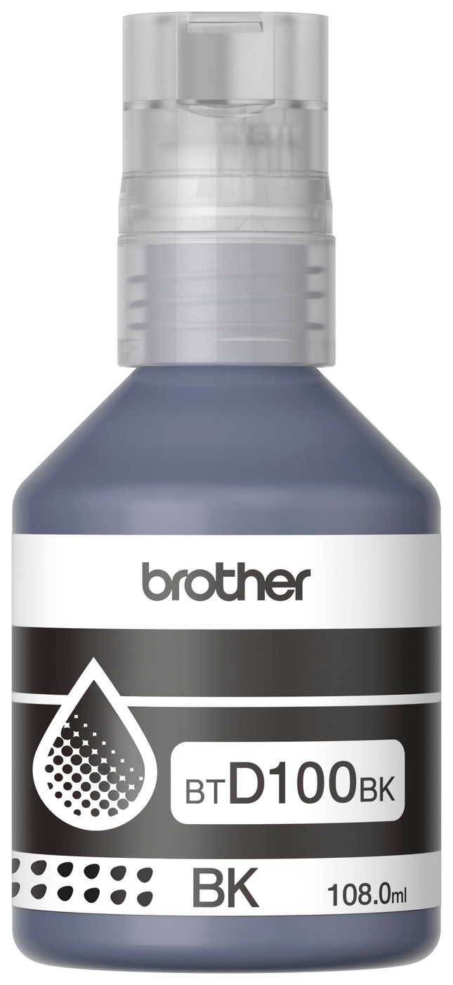 Botella tinta Brother BTD100BK negra original vista frontal